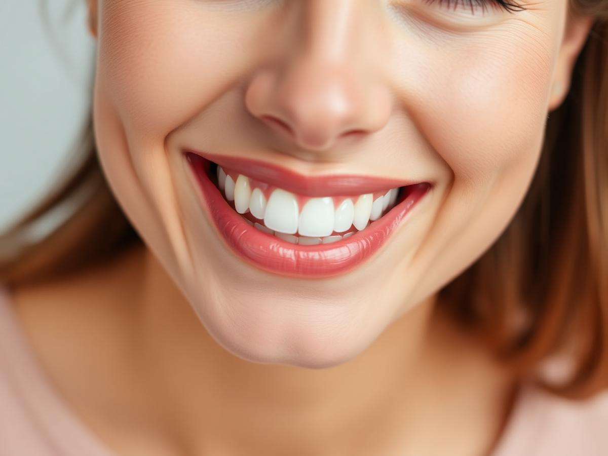 Close-up of a bright, even smile illustrating a cosmetic smile makeover result